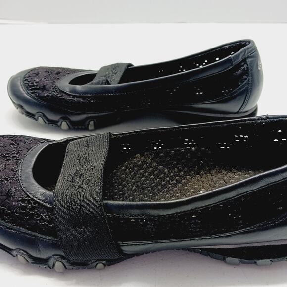 Shoes Flat Women Black Lace Elastic Strap Leather Comfort Minimalist Office 7.5 - Picture 7 of 8